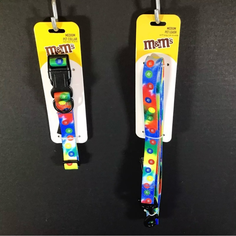 M&M’s Pet Collar and Leash Tye Dye Blue Brown Green Orange Red Medium New